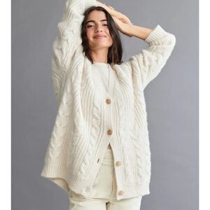 Jenni Kayne Cable Cocoon Cardigan in Ivory, Size Small